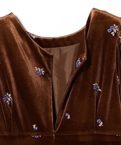 Ray BEAMS ベロア 刺繍 ワンピース BROWN サイズ0 Ray BEAMS（レイ ビームス） ワンピース ベロア 刺繍 ワンピース