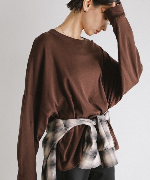 セール】ソフトフライス長袖Tシャツ 《ミドル丈/ロング丈 》（Tシャツ