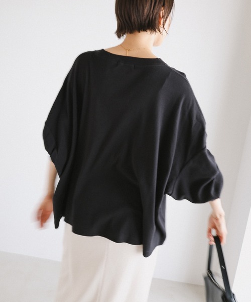 evernavy（エバーネイビー）の「ソフトフライス長袖Tシャツ 《ミドル丈/ロング丈 》（Tシャツ/カットソー・レディース・オフホワイト/ブラック/杢グレー/チョコ・M/L）」の7枚目の写真