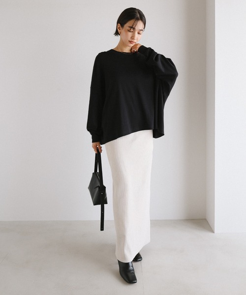 evernavy（エバーネイビー）の「ソフトフライス長袖Tシャツ 《ミドル丈/ロング丈 》（Tシャツ/カットソー・レディース・オフホワイト/ブラック/杢グレー/チョコ・M/L）」の8枚目の写真