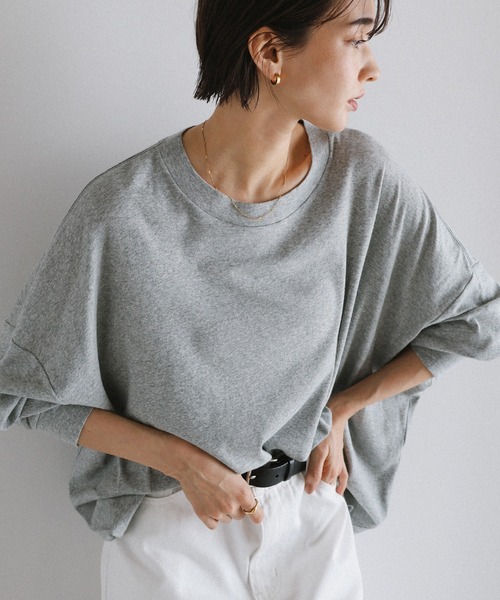 evernavy（エバーネイビー）の「ソフトフライス長袖Tシャツ 《ミドル丈/ロング丈 》（Tシャツ/カットソー・レディース・オフホワイト/ブラック/杢グレー/チョコ・M/L）」の16枚目の写真