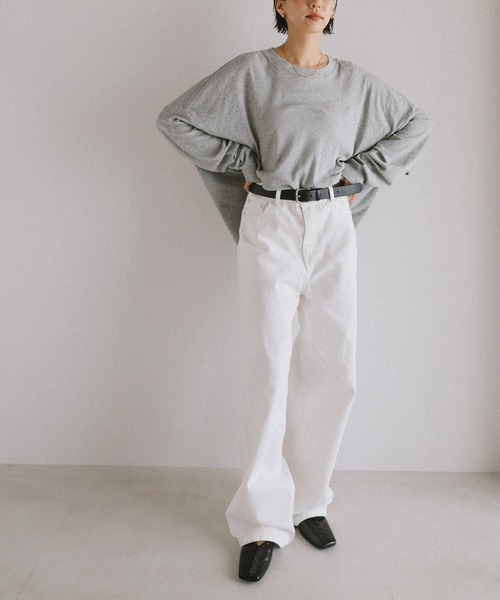 evernavy（エバーネイビー）の「ソフトフライス長袖Tシャツ 《ミドル丈/ロング丈 》（Tシャツ/カットソー・レディース・オフホワイト/ブラック/杢グレー/チョコ・M/L）」の20枚目の写真