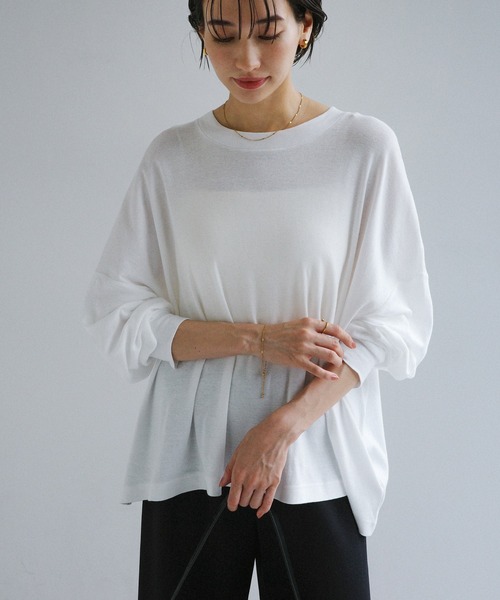 evernavy（エバーネイビー）の「ソフトフライス長袖Tシャツ 《ミドル丈/ロング丈 》（Tシャツ/カットソー・レディース・オフホワイト/ブラック/杢グレー/チョコ・M/L）」の21枚目の写真