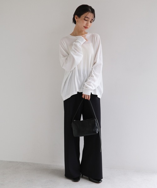 evernavy（エバーネイビー）の「ソフトフライス長袖Tシャツ 《ミドル丈/ロング丈 》（Tシャツ/カットソー・レディース・オフホワイト/ブラック/杢グレー/チョコ・M/L）」の22枚目の写真