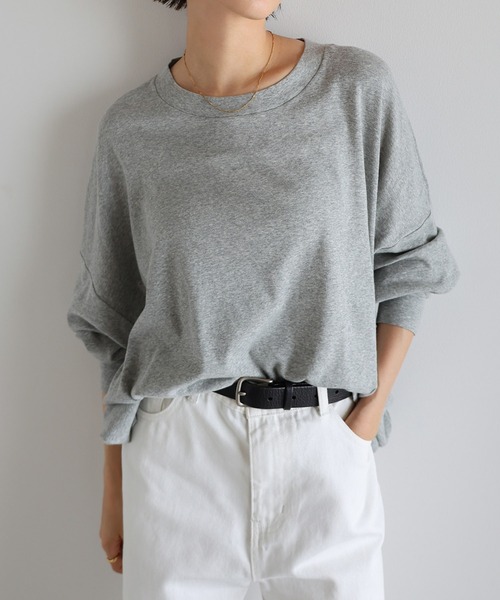 evernavy（エバーネイビー）の「ソフトフライス長袖Tシャツ 《ミドル丈/ロング丈 》（Tシャツ/カットソー・レディース・オフホワイト/ブラック/杢グレー/チョコ・M/L）」の17枚目の写真