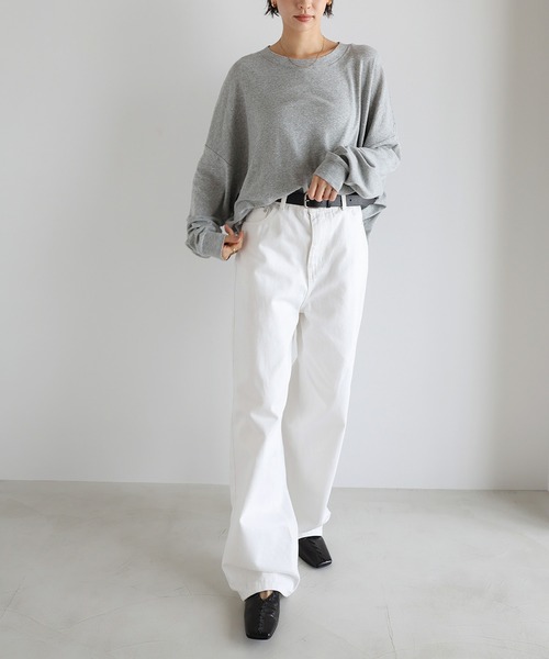 evernavy（エバーネイビー）の「ソフトフライス長袖Tシャツ 《ミドル丈/ロング丈 》（Tシャツ/カットソー・レディース・オフホワイト/ブラック/杢グレー/チョコ・M/L）」の19枚目の写真