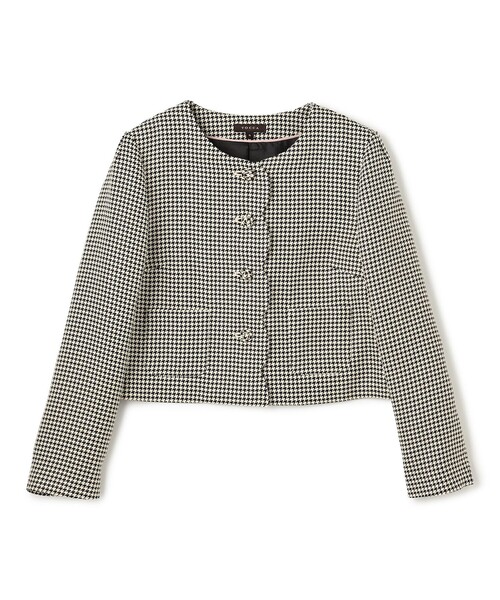 トッカ　PUZZLE ノーカラージャケット　千鳥柄　パール　モノトーン　4 トッカ PUZZLE ノーカラージャケット 千鳥柄 パール モノトーン 4