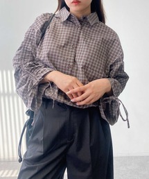 AS KNOW AS plus | ♪ポケット付き 袖ドロストデザインチェックシャツ(シャツ/ブラウス)