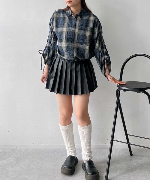 AS KNOW AS plus（アズノゥアズプラス）の「♪ポケット付き 袖ドロストデザインチェックシャツ（シャツ/ブラウス・レディース・ネイビー系/ブラウン系/ブラック系・FREE）」の19枚目の写真