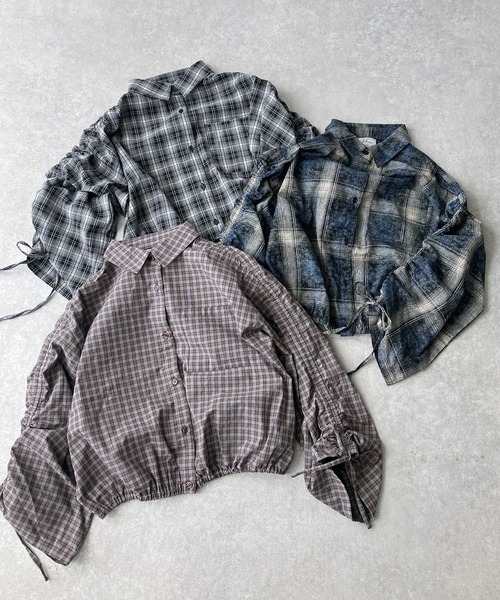 AS KNOW AS plus（アズノゥアズプラス）の「♪ポケット付き 袖ドロストデザインチェックシャツ（シャツ/ブラウス・レディース・ネイビー系/ブラウン系/ブラック系・FREE）」の11枚目の写真