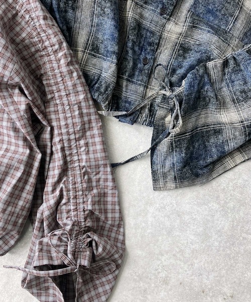 AS KNOW AS plus（アズノゥアズプラス）の「♪ポケット付き 袖ドロストデザインチェックシャツ（シャツ/ブラウス・レディース・ネイビー系/ブラウン系/ブラック系・FREE）」の13枚目の写真