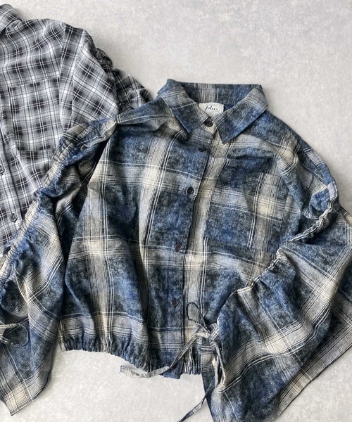 AS KNOW AS plus（アズノゥアズプラス）の「♪ポケット付き 袖ドロストデザインチェックシャツ（シャツ/ブラウス・レディース・ネイビー系/ブラウン系/ブラック系・FREE）」の14枚目の写真