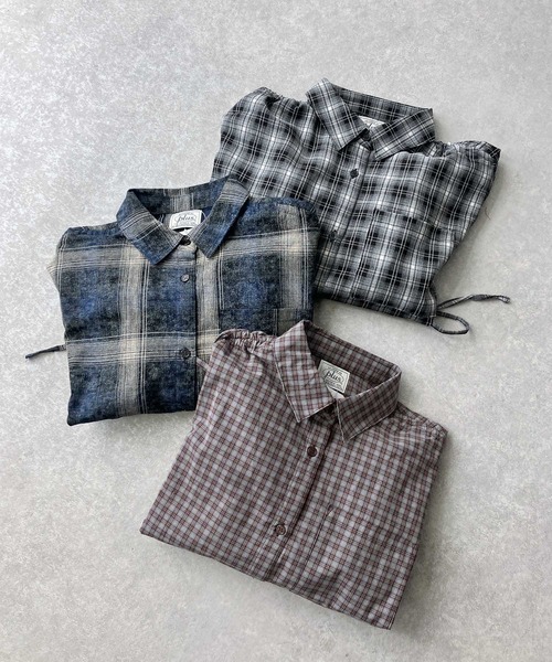 AS KNOW AS plus（アズノゥアズプラス）の「♪ポケット付き 袖ドロストデザインチェックシャツ（シャツ/ブラウス・レディース・ネイビー系/ブラウン系/ブラック系・FREE）」の12枚目の写真