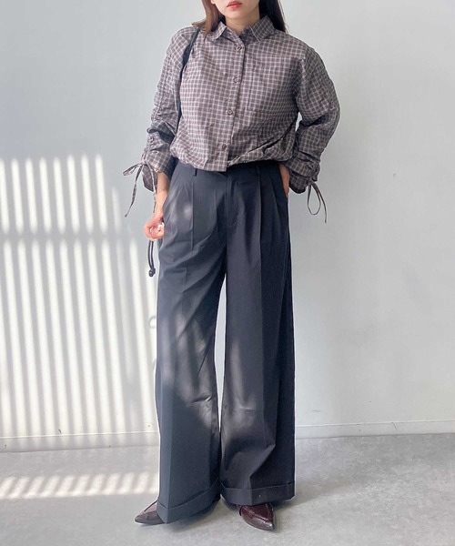 AS KNOW AS plus（アズノゥアズプラス）の「♪ポケット付き 袖ドロストデザインチェックシャツ（シャツ/ブラウス・レディース・ネイビー系/ブラウン系/ブラック系・FREE）」の8枚目の写真