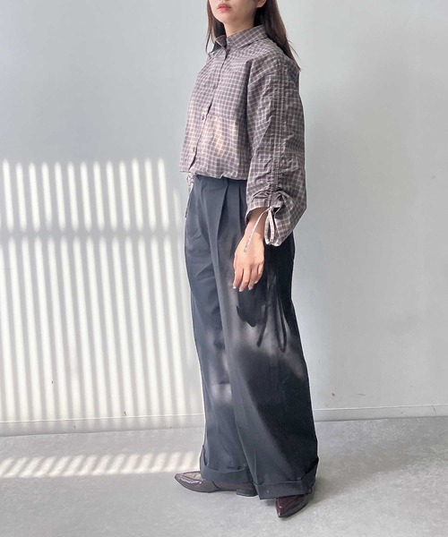 AS KNOW AS plus（アズノゥアズプラス）の「♪ポケット付き 袖ドロストデザインチェックシャツ（シャツ/ブラウス・レディース・ネイビー系/ブラウン系/ブラック系・FREE）」の9枚目の写真