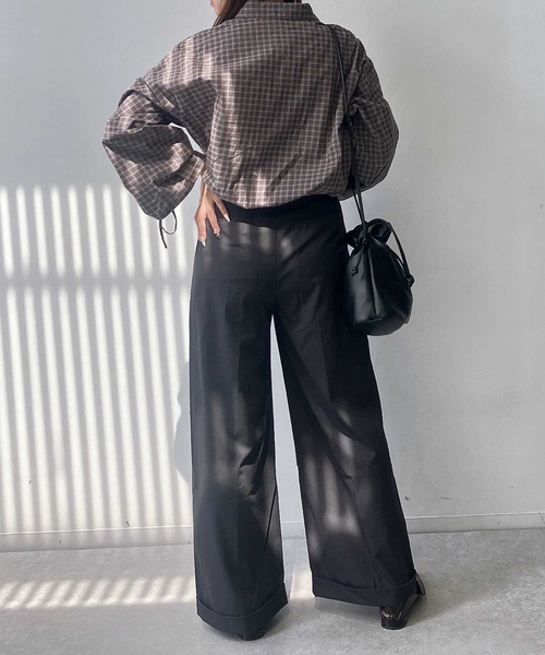 AS KNOW AS plus（アズノゥアズプラス）の「♪ポケット付き 袖ドロストデザインチェックシャツ（シャツ/ブラウス・レディース・ネイビー系/ブラウン系/ブラック系・FREE）」の10枚目の写真