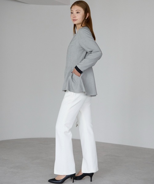 セール】マイクロ千鳥柄 2WAYノーカラーペプラムジャケット（スーツ