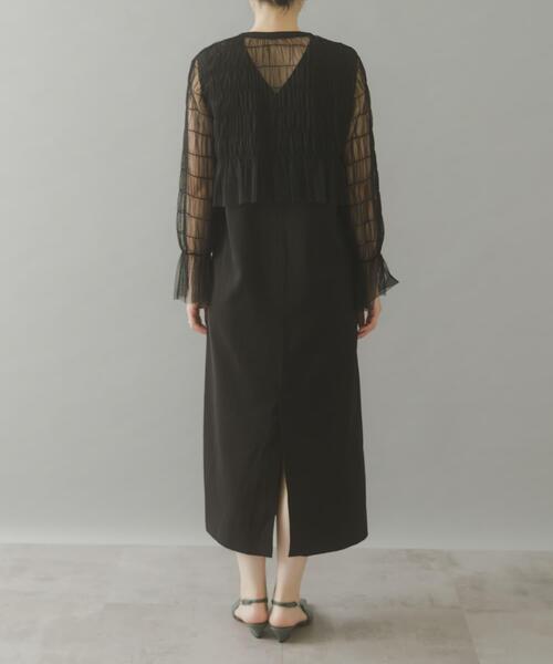 URBAN RESEARCH ROSSO WOMEN（アーバンリサーチ　ロッソ）の「チュールカーディガン×レイヤードワンピース（ワンピース・レディース・ブラック/モカ・FREE）」の4枚目の写真