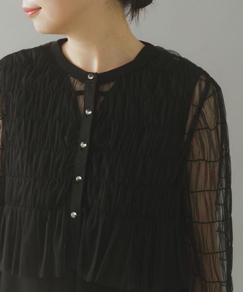 URBAN RESEARCH ROSSO WOMEN（アーバンリサーチ　ロッソ）の「チュールカーディガン×レイヤードワンピース（ワンピース・レディース・ブラック/モカ・FREE）」の5枚目の写真