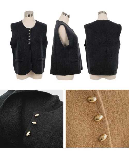 KOBE LETTUCE（コウベレタス）の「ゴールドボタンもっちりニットベスト（ベスト・レディース・アイボリー/ブラック/キャメル・M）」の9枚目の写真