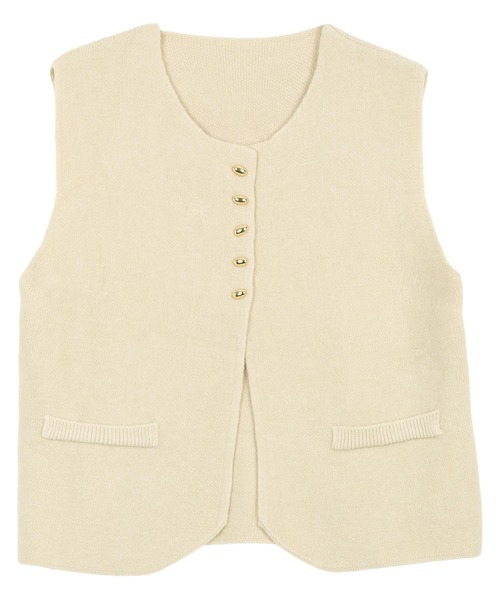 KOBE LETTUCE（コウベレタス）の「ゴールドボタンもっちりニットベスト（ベスト・レディース・アイボリー/ブラック/キャメル・M）」の11枚目の写真