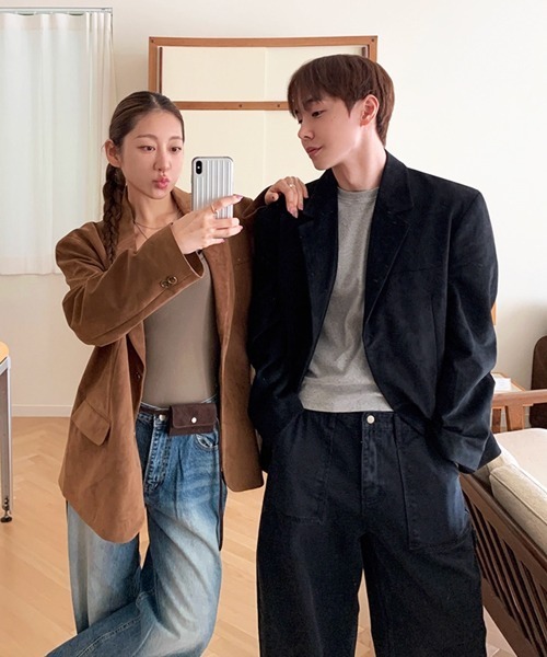 NOWLE(ノウル)の「【NOWLE】ルーズシルエット スエード テーラード ジャケット(テーラードジャケット・メンズ・ブラウン/ブラック・MEDIUM/LARGE/X-LARGE)」の4枚目の写真