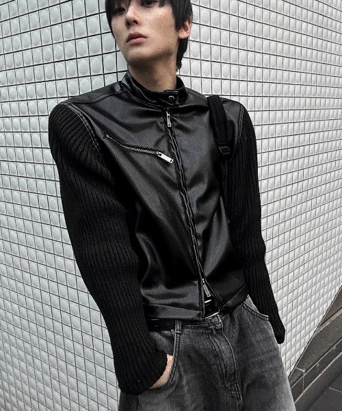 COSYHARU（コシハル）の「ディープブラックニットコンビジャケット（ブルゾン・メンズ・ブラック系1/ブラック系2・MEDIUM/LARGE）」の22枚目の写真