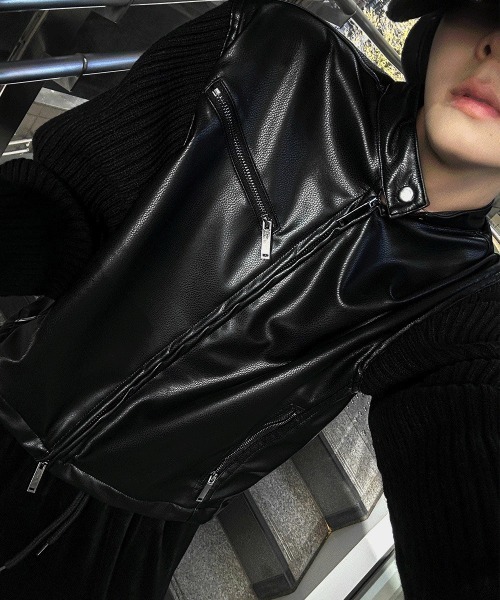 COSYHARU（コシハル）の「ディープブラックニットコンビジャケット（ブルゾン・メンズ・ブラック系1/ブラック系2・MEDIUM/LARGE）」の17枚目の写真