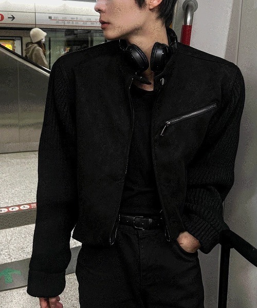 COSYHARU（コシハル）の「ディープブラックニットコンビジャケット（ブルゾン・メンズ・ブラック系1/ブラック系2・MEDIUM/LARGE）」の9枚目の写真