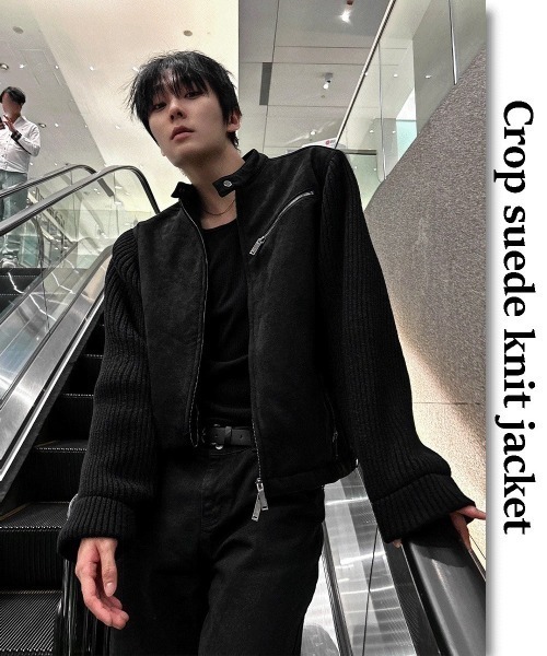 COSYHARU（コシハル）の「ディープブラックニットコンビジャケット（ブルゾン・メンズ・ブラック系1/ブラック系2・MEDIUM/LARGE）」の6枚目の写真