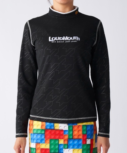 Loudmouth（ラウドマウス）の「LOUDMOUTH ラウドマウス ゴルフウェア  ワンポイント ロゴ UVカット 長袖 エンボスジャージ モックネックシャツ（シャツ/ブラウス・レディース・ピンク/ライトグリーン/ブラック/オフホワイト・S/M/L/LL）」の3枚目の写真