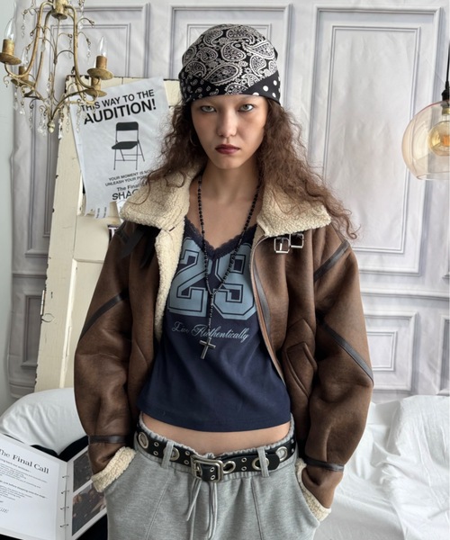 SHAGGIE（シャギー）の「スタンドカラーボアムートンコート（ムートンコート・レディース・ブラウン/ブラック・FREE）」の8枚目の写真