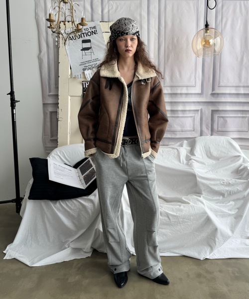 SHAGGIE（シャギー）の「スタンドカラーボアムートンコート（ムートンコート・レディース・ブラウン/ブラック・FREE）」の10枚目の写真