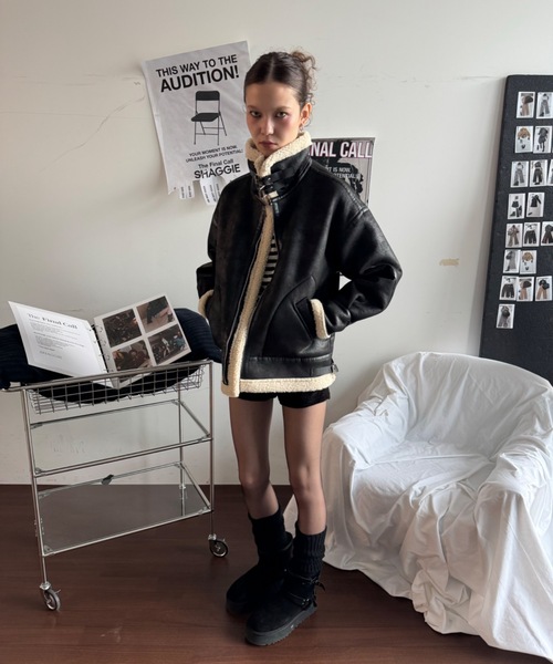 SHAGGIE（シャギー）の「スタンドカラーボアムートンコート（ムートンコート・レディース・ブラウン/ブラック・FREE）」の21枚目の写真