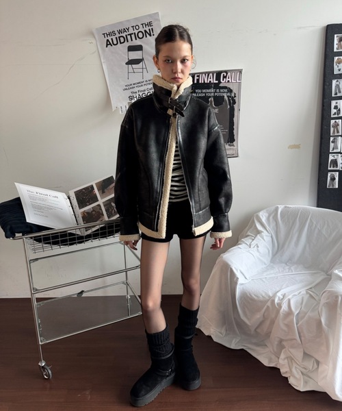 SHAGGIE（シャギー）の「スタンドカラーボアムートンコート（ムートンコート・レディース・ブラウン/ブラック・FREE）」の22枚目の写真