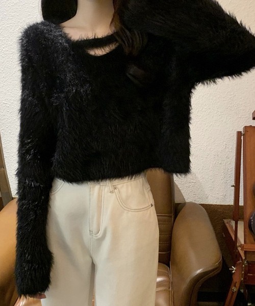 VIBGYOR（ヴィブジョー）の「ルーズシャギーVネックニット / オーバーサイズフェザープルオーバー 韓国(CZ)（ニット/セーター・レディース・ホワイト/パープル/アイボリー/ブラック・FREE）」の16枚目の写真