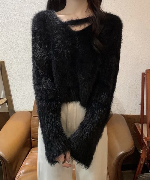 VIBGYOR（ヴィブジョー）の「ルーズシャギーVネックニット / オーバーサイズフェザープルオーバー 韓国(CZ)（ニット/セーター・レディース・ホワイト/パープル/アイボリー/ブラック・FREE）」の18枚目の写真