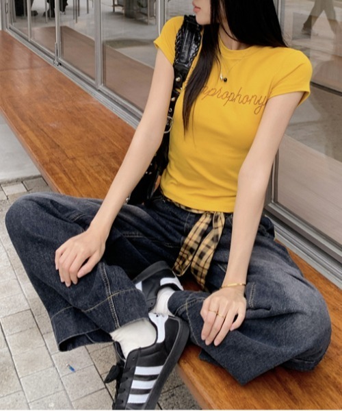 shyam inspiration（シャムインスピレーション）の「チェックベルト紐付きワイドバギーデニムパンツ（デニムパンツ・レディース・ブラック・M/L）」の20枚目の写真