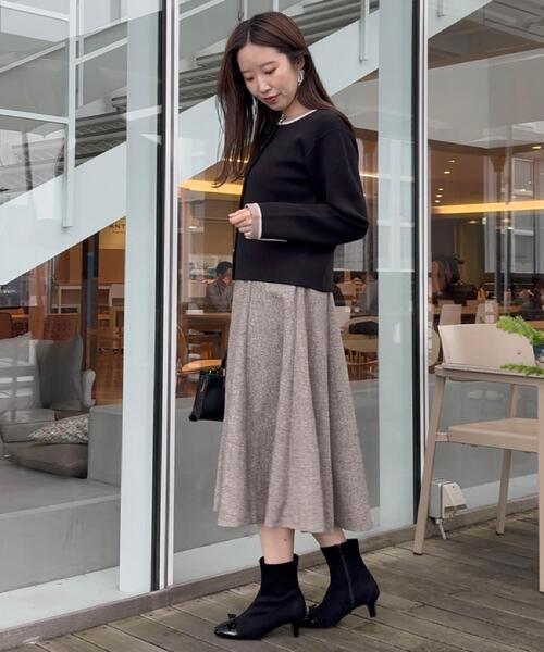 couture brooch(クチュールブローチ)の「【通勤・大人上品】ムースタッチジャカード 配色スカラカーディ(カーディガン/ボレロ・レディース・ブラック/ライトグレー/アイボリー・36/38/40/42)」の21枚目の写真