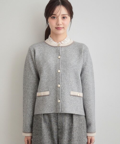 couture brooch(クチュールブローチ)の「【通勤・大人上品】ムースタッチジャカード 配色スカラカーディ(カーディガン/ボレロ・レディース・ブラック/ライトグレー/アイボリー・36/38/40/42)」の15枚目の写真