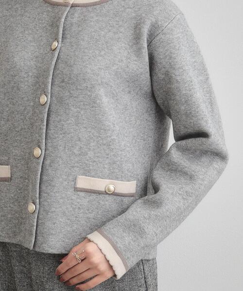 couture brooch(クチュールブローチ)の「【通勤・大人上品】ムースタッチジャカード 配色スカラカーディ(カーディガン/ボレロ・レディース・ブラック/ライトグレー/アイボリー・36/38/40/42)」の10枚目の写真