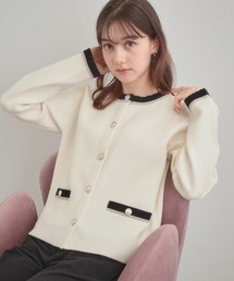 couture brooch | 【通勤・大人上品】ムースタッチジャカード 配色スカラカーディ(カーディガン/ボレロ)