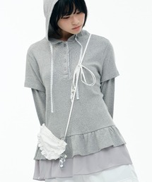 TUOMIO（トゥオミオ）の「【TUOMIO】FRILL CHIFFON HOODIE / 【トゥオミオ】フリルシフォンフードパーカー（Tシャツ/カットソー）」