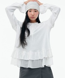 TUOMIO（トゥオミオ）の「【TUOMIO】FRILL CHIFFON HOODIE / 【トゥオミオ】フリルシフォンフードパーカー（Tシャツ/カットソー）」