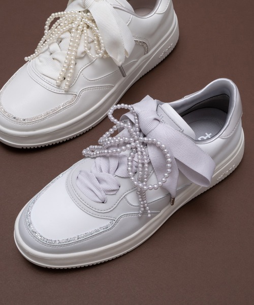 2点おまとめ】＋diana パールビジュー付 リボンスニーカー 23.5 厚底