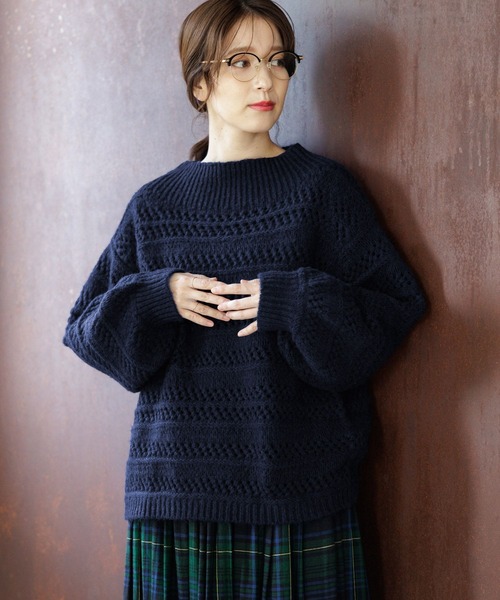 studio CLIP（スタディオクリップ）の「3ゲージスプレーヤーン透かしプルオーバー（ニット/セーター・レディース・レッド/ネイビー/チャコール・FREE）」の3枚目の写真