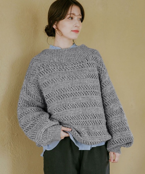 studio CLIP（スタディオクリップ）の「3ゲージスプレーヤーン透かしプルオーバー（ニット/セーター・レディース・レッド/ネイビー/チャコール・FREE）」の2枚目の写真