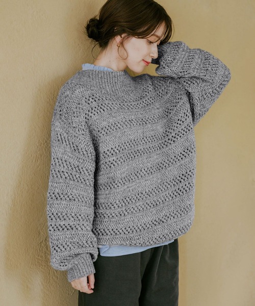 studio CLIP（スタディオクリップ）の「3ゲージスプレーヤーン透かしプルオーバー（ニット/セーター・レディース・レッド/ネイビー/チャコール・FREE）」の10枚目の写真