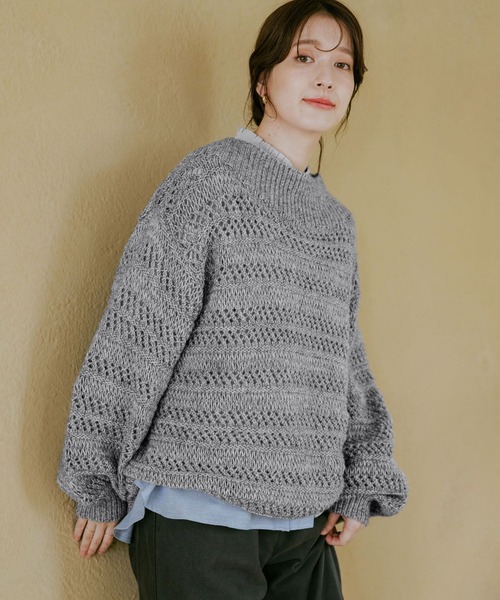 studio CLIP（スタディオクリップ）の「3ゲージスプレーヤーン透かしプルオーバー（ニット/セーター・レディース・レッド/ネイビー/チャコール・FREE）」の11枚目の写真