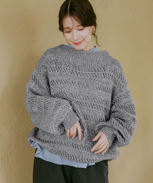 studio CLIP（スタディオクリップ）の「3ゲージスプレーヤーン透かしプルオーバー（ニット/セーター・レディース・レッド/ネイビー/チャコール・FREE）」の12枚目の写真